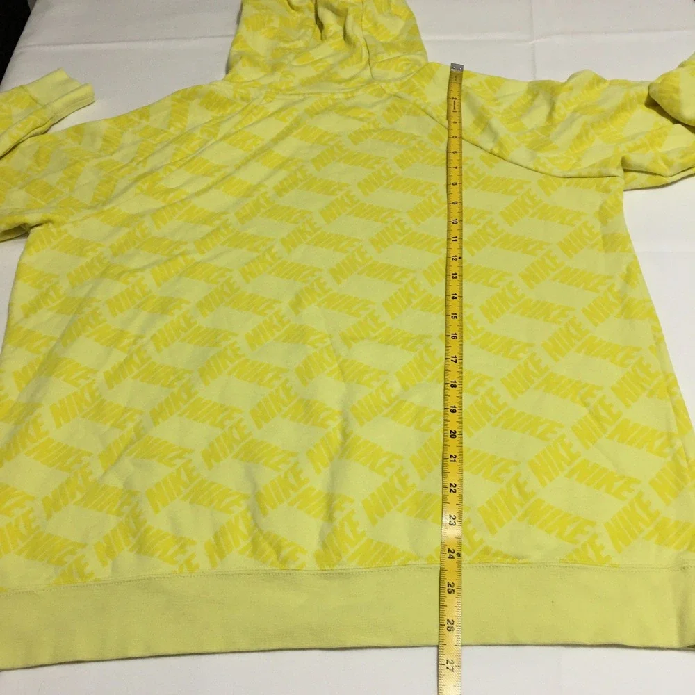 Nike Sportswear Essentials Pullover Hoodie Womens XL Yellow All Over Print Logo